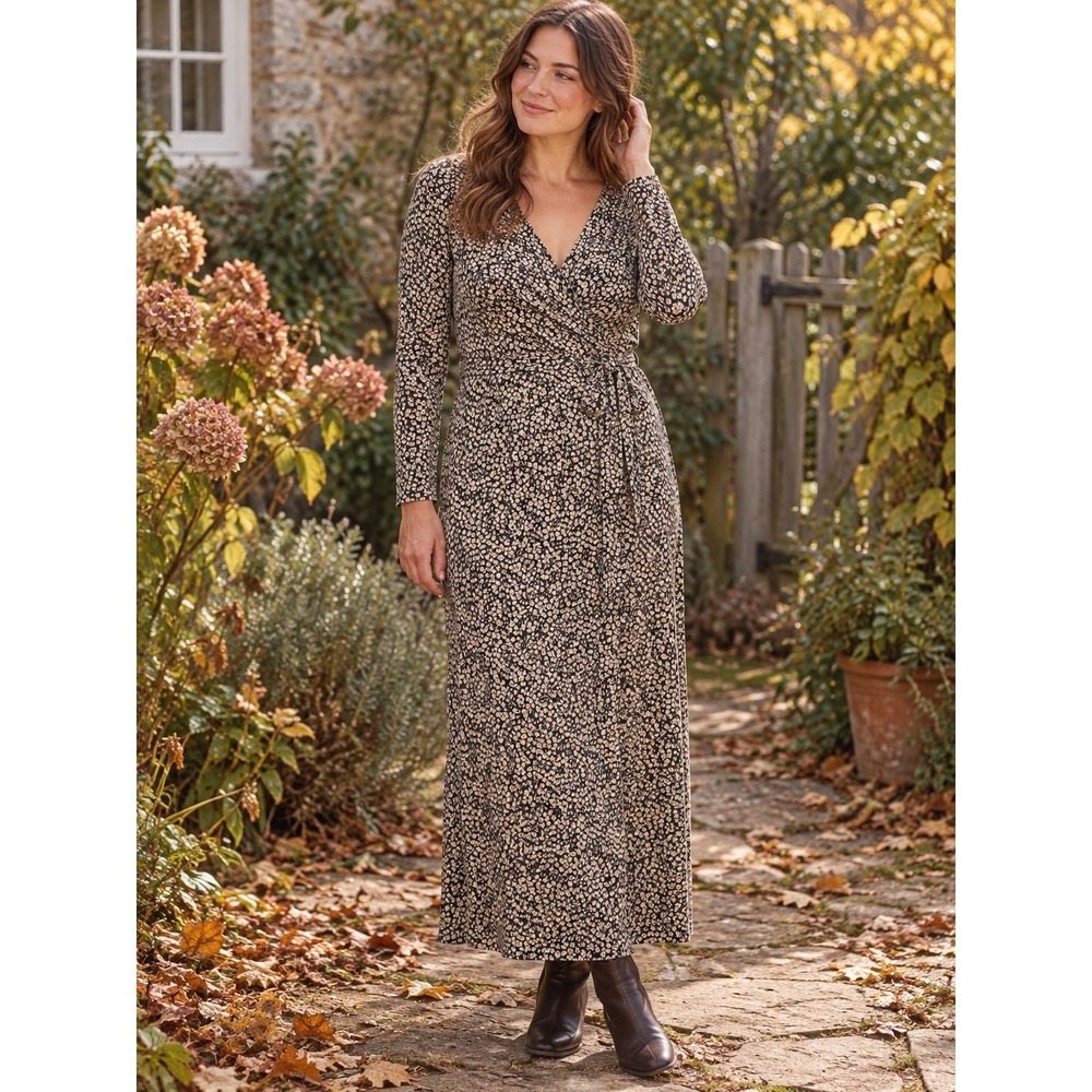 & Other Stories Daisy Mesh Wrap Dress Womens 10 Black Romantic Cottagecore